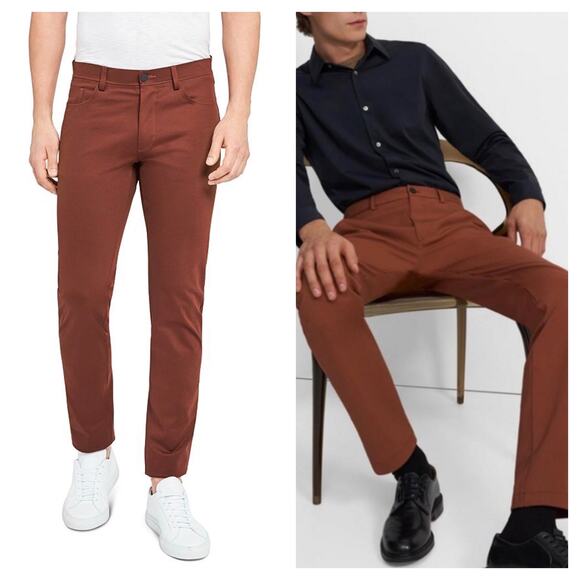 Theory Men’s Tech Raffi Compact Straight Slim Fit Ponte Pants Size 28 Brown - Picture 1 of 13